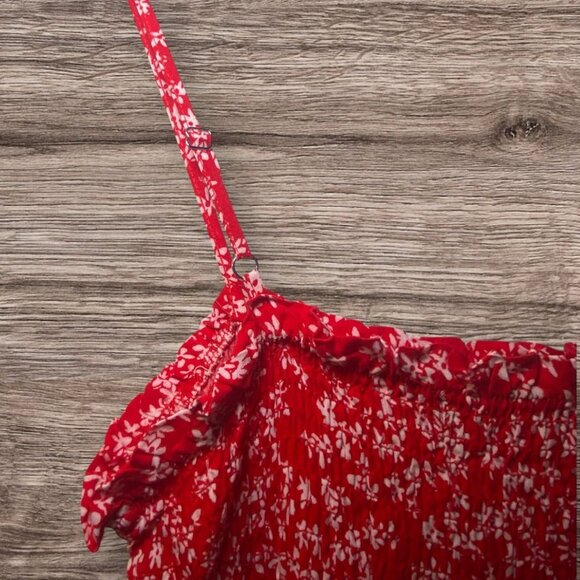 Red Floral Soft Flowy Maxi Dress Adjustable Straps Smocked Bodice Casual Comfort - Picture 5 of 12